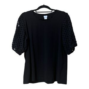 Chico’s Womens Size 3 XL Eyelet Lace Puff Sleeve Tee Shirt Top